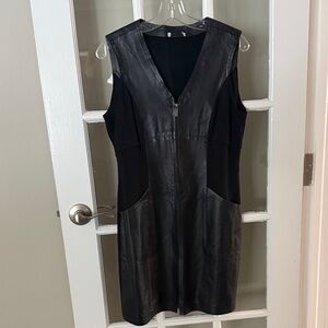 Chic Black Leather Zip-Up Dress size 6